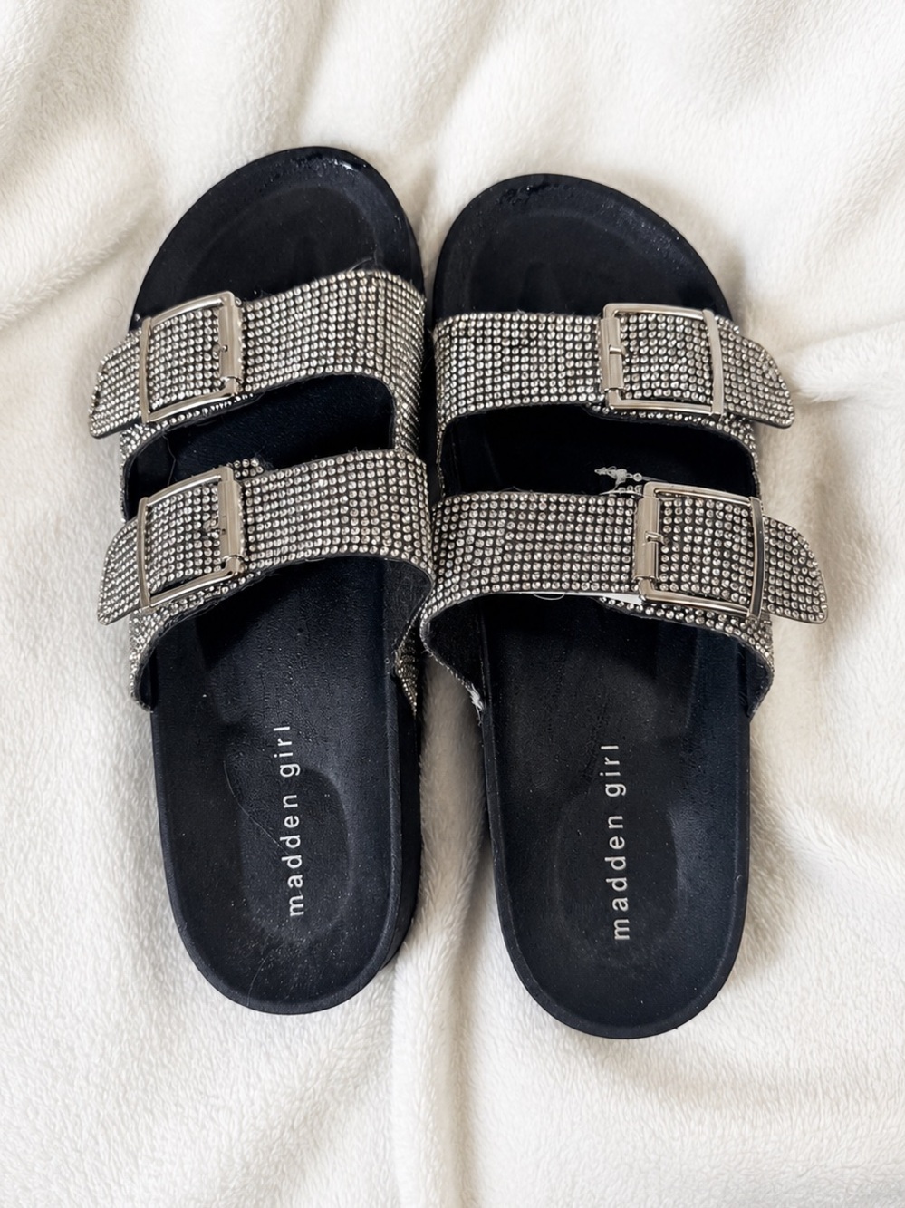 Madden Girl Teddy Rhinestone Double Buckle Slide Sandals Sz 8 NWT